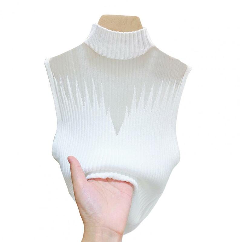 Spring Autumn Top Elegant Women's Knitted Mesh Patchwork Tank Top Sleeveless Soft Pullover Half-high Collar Solid Color Summer