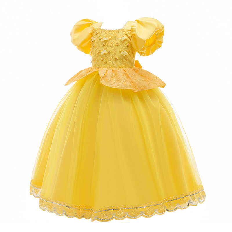 Robe de Rhde princesse Pepper pour enfants, jupe bouffante en maille jaune, vêtements de conte de nickel é pour enfants, cosplay, carnaval, événement, festival, fête