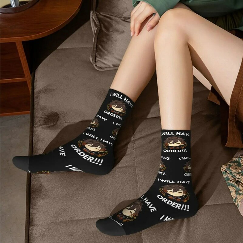 Zhongli-Genshin Impact Game Socks para homens e mulheres, meias aconchegantes, acessórios confortáveis, presentes maravilhosos, eu terei pedido