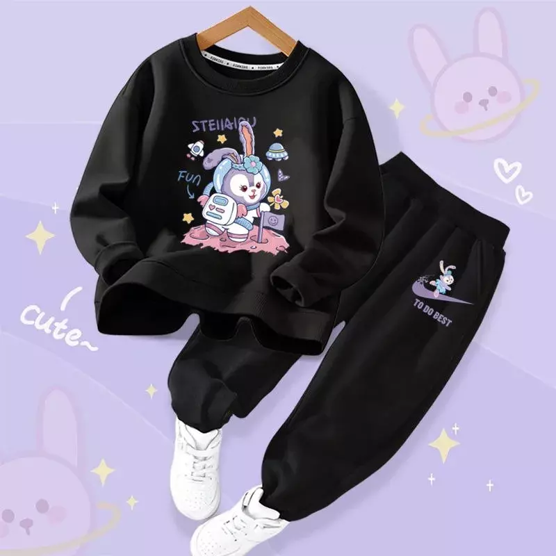 Anime Sanrios My Melody Cinnamoroll Kuromi Hellokittys Girl Casual Sport Suit Cartoon Children Sweater Trousers 2-piece Set Kids