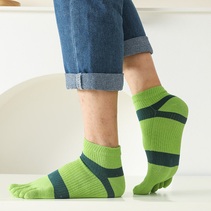 ถุงเท้ารัดข้อสำหรับผู้ชาย, ถุงเท้ารัดกล้ามเนื้อมีแถบสีสดใสช่วยระงับกลิ่นกายดูดซับเหงื่อปากตื้น1/5นิ้วถุงเท้าเรือ5นิ้ว