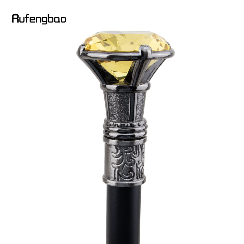 Bastón de plata Tipo diamante amarillo para caminar, bastón decorativo de moda, caballero elegante, perilla de bastón de Cosplay, Crosier 93cm