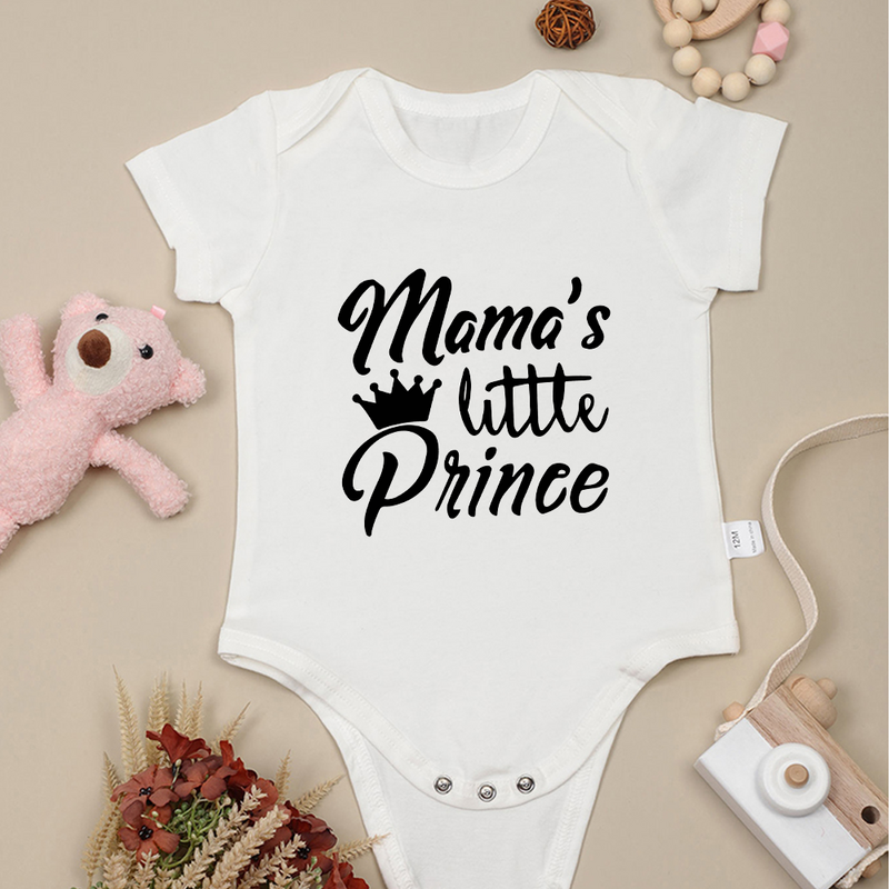 Mamas kleiner Prinz Baby Boy Kleidung Baumwolle schwarz hochwertige Neugeborene Onesies lässig Kleinkind Bodysuit billig schnelle Lieferung