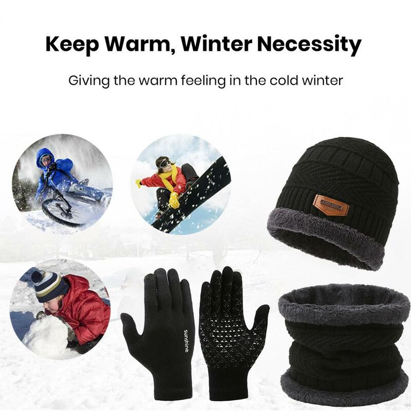 Cappello antivento sciarpa guanto Set accogliente accessori invernali Set cappello lavorato a maglia sciarpa guanti per uomo morbido caldo antivento ciclismo all'aperto