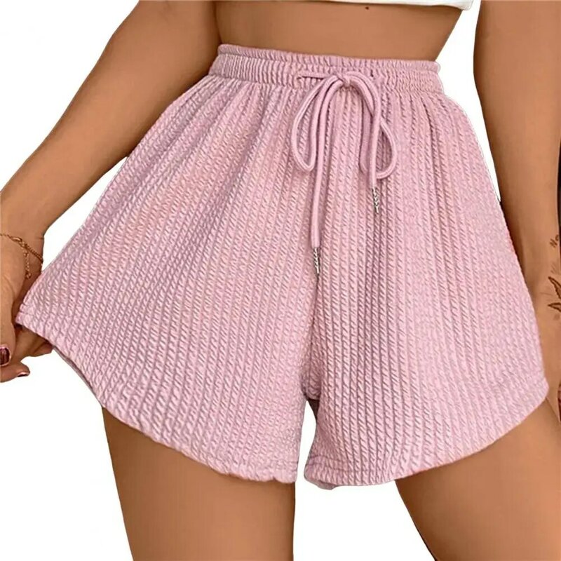 Celana pendek pinggang tinggi wanita, bawahan harian serut Tinggi musim panas dengan Hem tidak teratur pinggang elastis