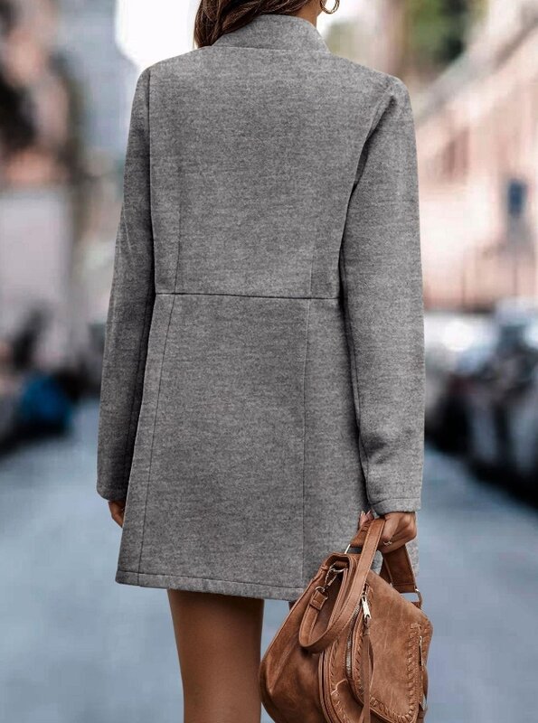 Женское шерстяное пальто с полуоткрытым воротником, Повседневный хлопковый топ высокого качества, приталенный яркий роскошный приталенный силуэт, 2023