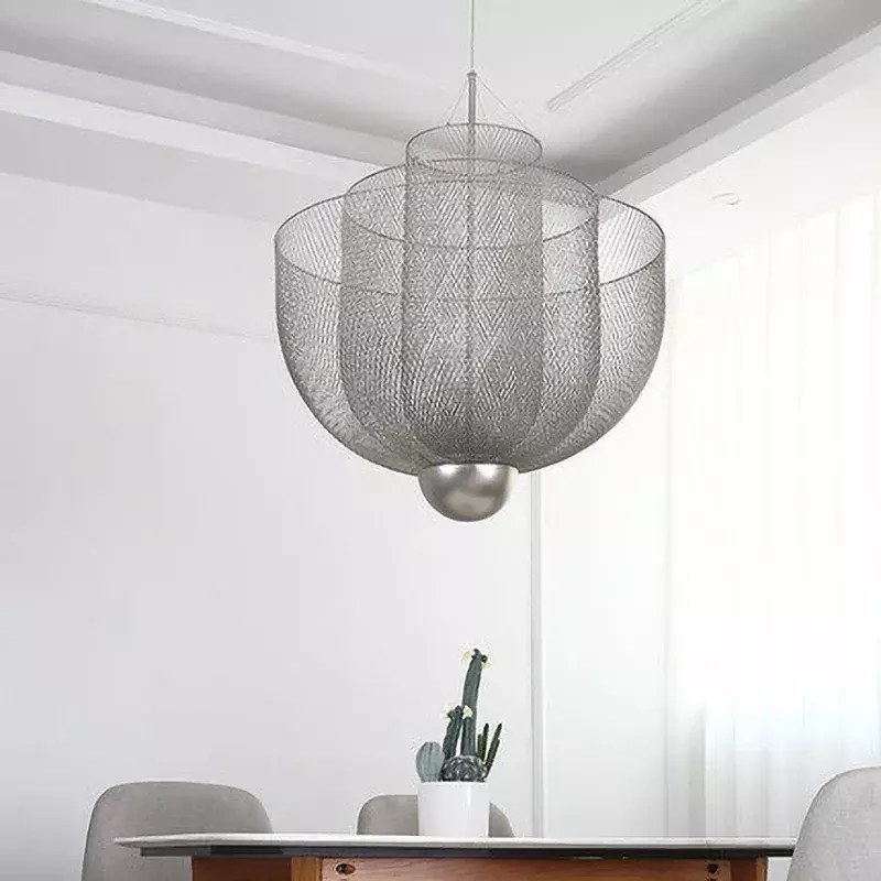 Modern Ceiling Chandeliers Dimmable LED Pendant Light  Design Metal Grid Meshmatics Dining Hanging Lamp Suspension Fixture