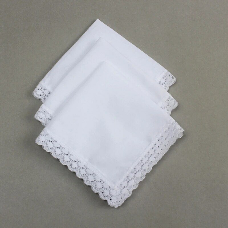 Pañuelo con adorno encaje portátil liso para mujer, pañuelo bolsillo para servilletas lavable DIY