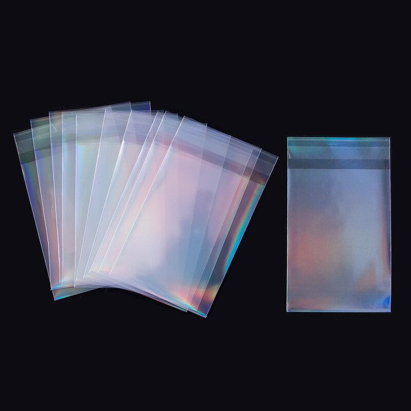 Bolsas holográficas autoadhesivas para joyería, bolsas de almacenamiento de 50 piezas, transparentes, de colores Aurora, para regalo