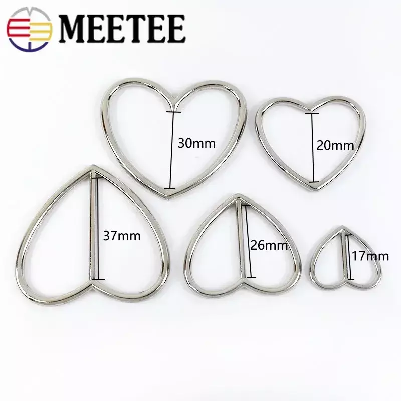 Meetee-Metal Alloy Heart Ring Buckles, Belt Buckle, Garment, Tri-Glide, Ajustando Acessórios Slider, 17mm, 37mm, 39mm, 10 Pcs, 20 Pcs, 50Pcs