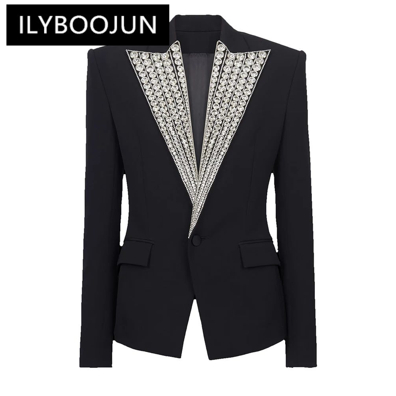 ILYBOOJUN-Chaqueta de diseñador de moda para mujer, Blazer con botones, diamantes de imitación, Strass con cuentas, 2024