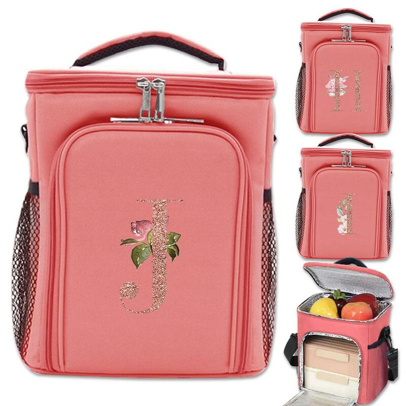 Nuovo modello di stampa della serie in oro rosa borsa per l'isolamento del pranzo minimalista di grande capacità borsa per il pranzo con cerniera portatile isolata impermeabile