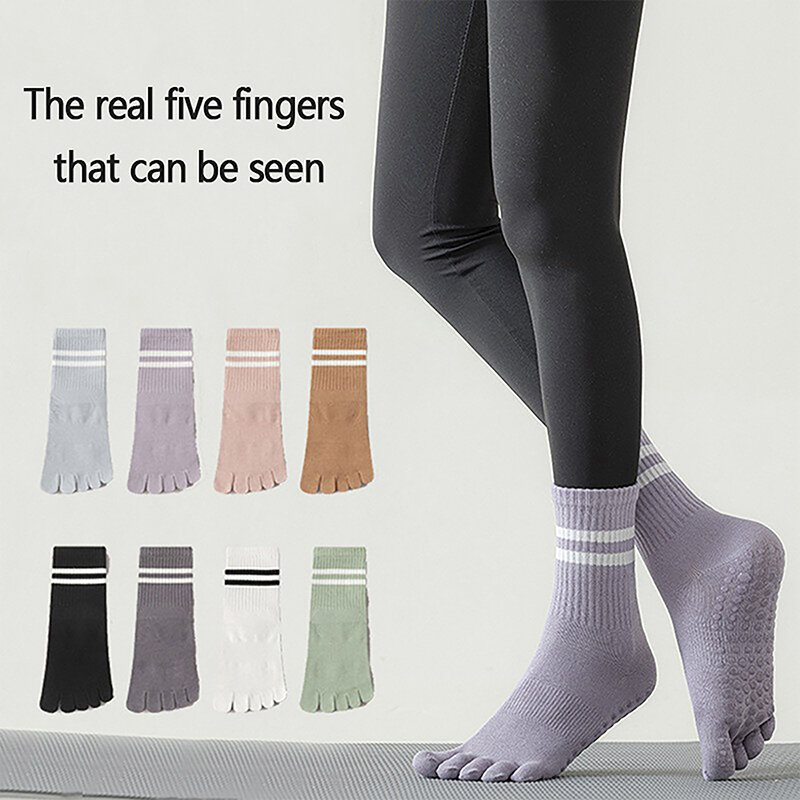 Нескользящие силиконовые носки для йоги, женские профессиональные носки для фитнеса в помещении, для спортзала, яркие спортивные носки со средней посадкой