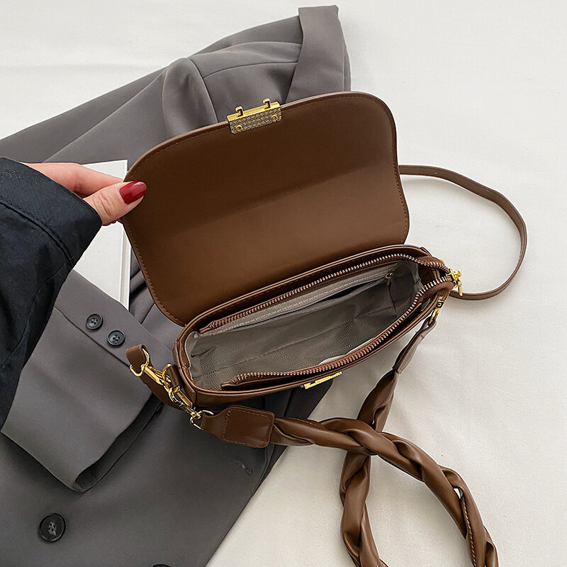 Weave Shoulder Strap Underarm Handbag 2023 New Designer Saddle Crossbody Women's Bag High Quality Pure Pu Leather Messenger Bag