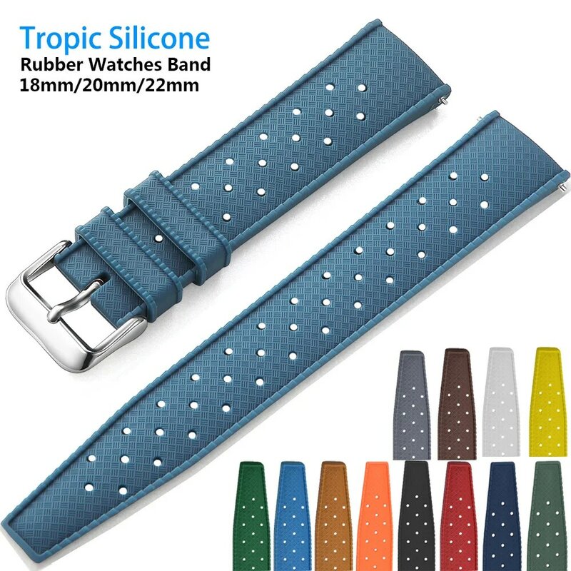 Тропический силиконовый ремешок для часов, быстросъемный резиновый браслет для умных часов Oris Seiko Citizen, 18 мм 20 мм 22 мм