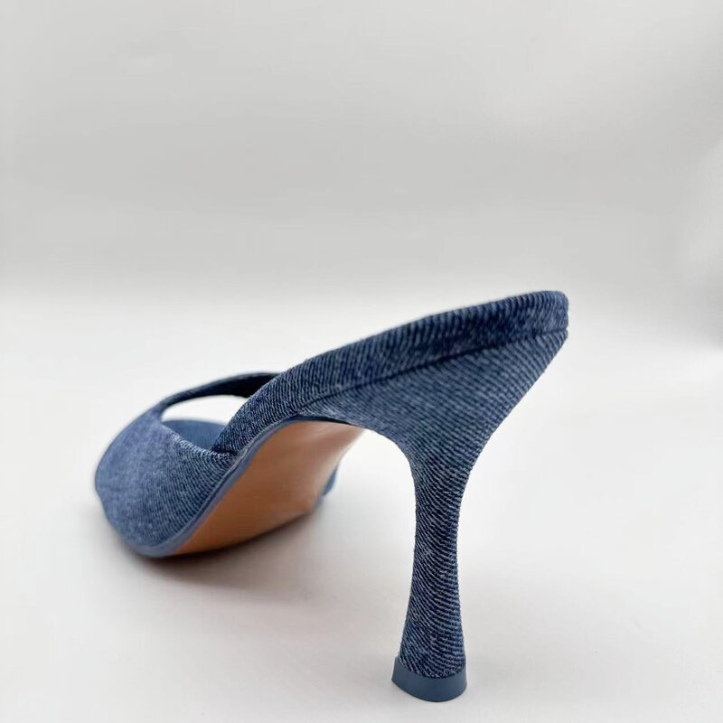 New 2024 High-heeled Shoes Blue Round-headed Stiletto Style High-heeled Shoes Women