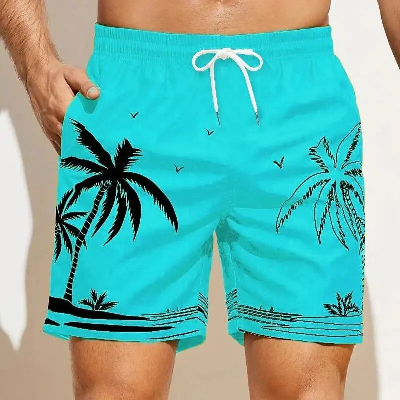 Summer Harajuku 3D Tropic Cocoanut Trees Printing Beach Shorts Flowers Graphic Shorts Men Fashion Streetwear Short Pants Clothes