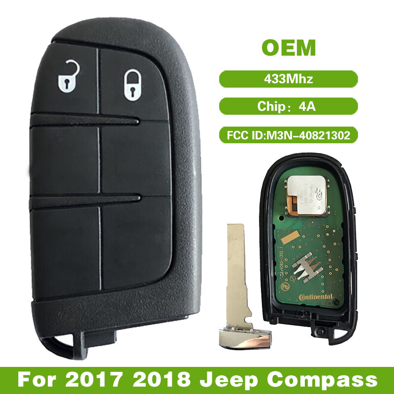 CN086028 originale 2 pulsanti per Jeep Compass M3N-40821302 chiave telecomando intelligente 433mhz 4A Chip Keyless Entry SIP22 Blade