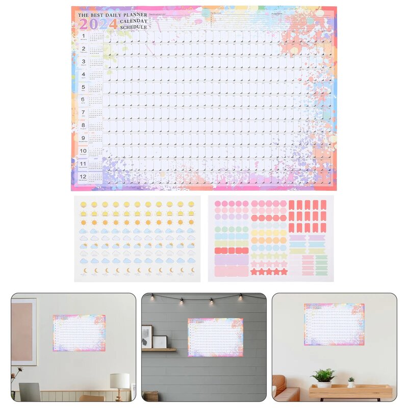 2024 12 Month Annual Calendar Wall Home Accessory Daily Use Simple Noting Monthly Room Paper Hanging Household
