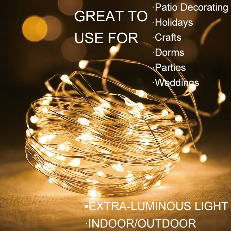 LED 구리 와이어 요정 조명, 화환 휴일 램프, USB 또는 배터리 전원 LED 스트링 조명, DIY 웨딩 크리스마스 장식, 1M, 3M, 5M