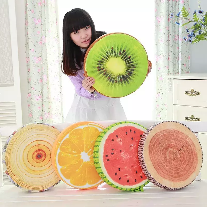 [ Funny] 40cm 3D Fruit Orange/Kiwi/watermelon/stump cotton toy doll model office Sofa car Cushion plush Stuffed Toy hold Pillow