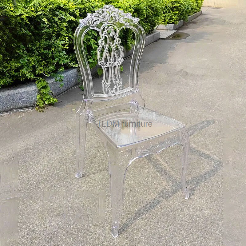 Luksusowy krzesło na ślub zewnętrzny akrylowy krzesło do jadalni przezroczysta róża na imprezy meble hotelowe sala bankietowa fotel wypoczynkowy
