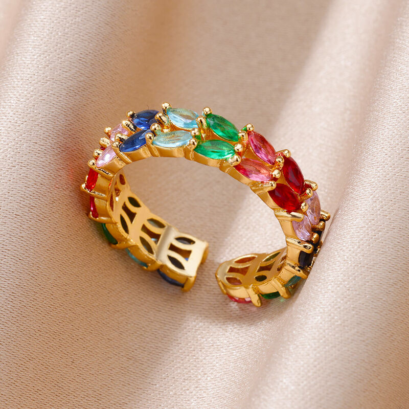 Женское кольцо из нержавеющей стали с фианитом, золотистое кольцо с разноцветным цирконием, свадебная бижутерия, подарок, 2023