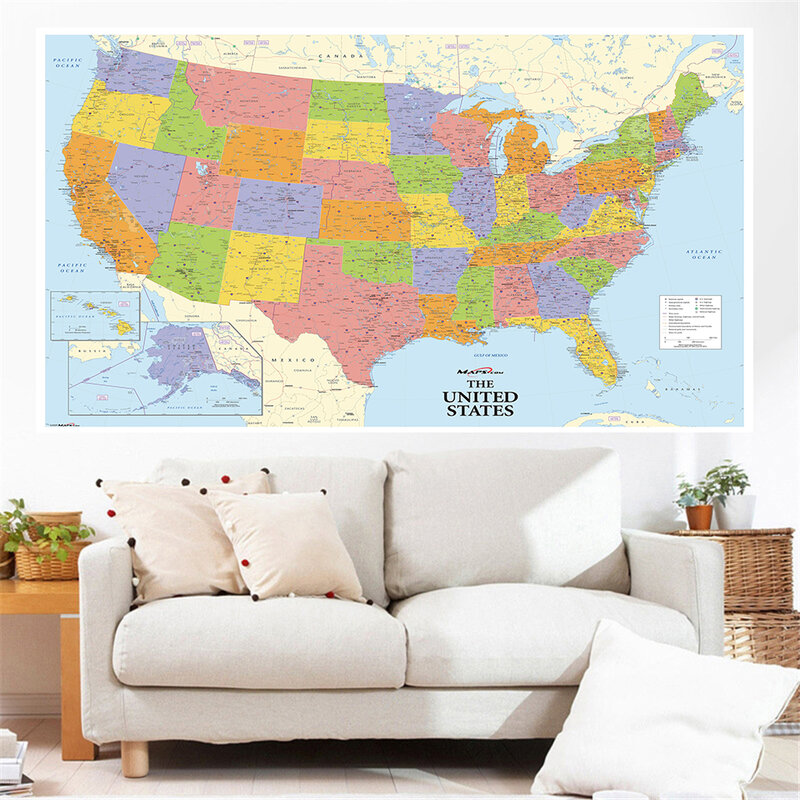225*150センチメートル米国国家地図不織布のキャンバス印刷詳細な地図大ポスター教育用品ホーム装飾