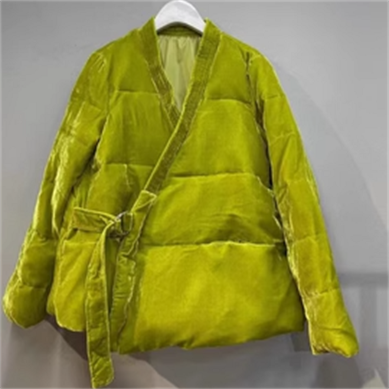 velvet cotton warm women coat 2024 winter new V-collar padded jacket