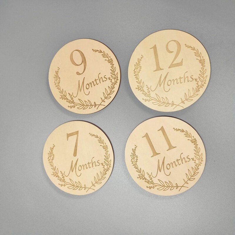 Y1UB 14 PcsBaby Wooden Milestone Cards Newborn Memorial Card Monthly Recording Cards