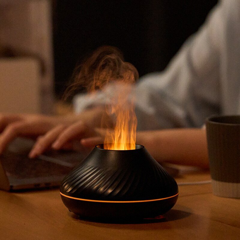 Humidificador de aromaterapia de llama, luz de ambiente de estilo nórdico para escritorio y hogar, alta niebla, silencioso, pequeño espacio y ahorro