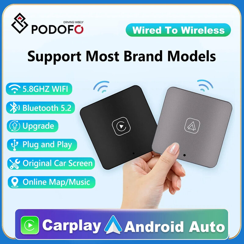 Podofo-Carplay inalámbrico con cable para Toyota, Mazda, Nissan, Camry, Suzuki, Subaru, Audi, Mercedes, Kia, Ford, Opel