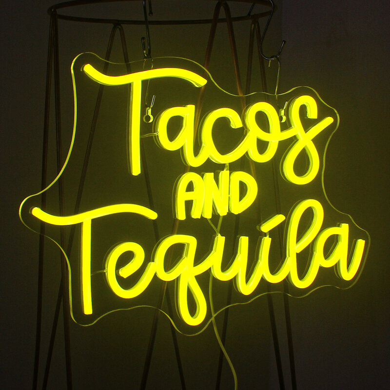 สัญลักษณ์รูปตัวอักษร Taco และเตกีล่าไฟนีออน LED โลโก้เครื่องตกแต่งฝาผนังไฟ USB ขึ้นป้ายบ้านบาร์กาแฟบาร์โคมไฟงานปาร์ตี้ไนท์คลับ