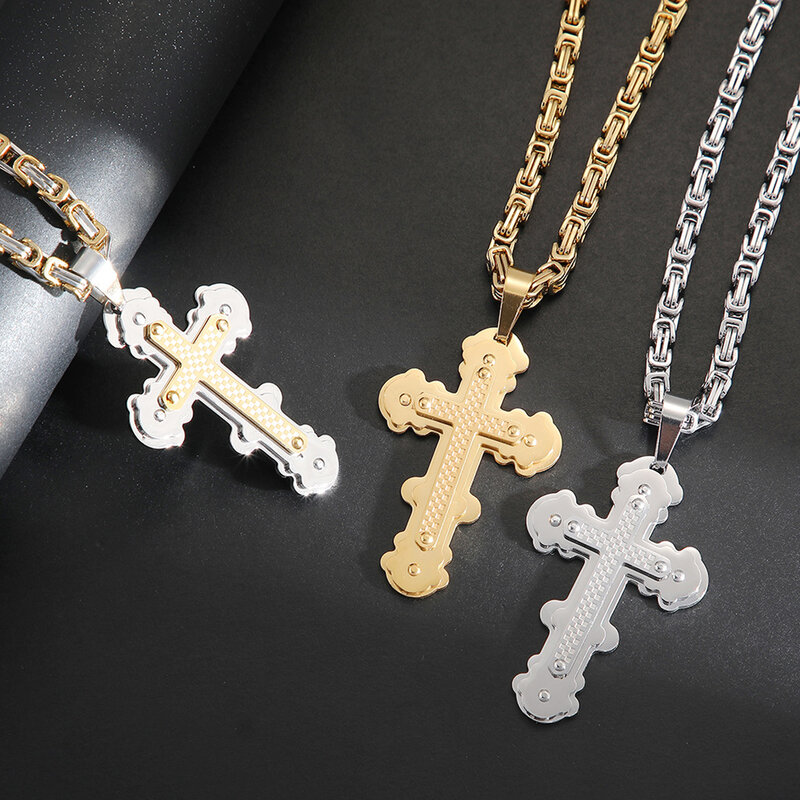 Collier croix en acier galvanisé pour hommes et femmes, bijoux pour personnes âgées