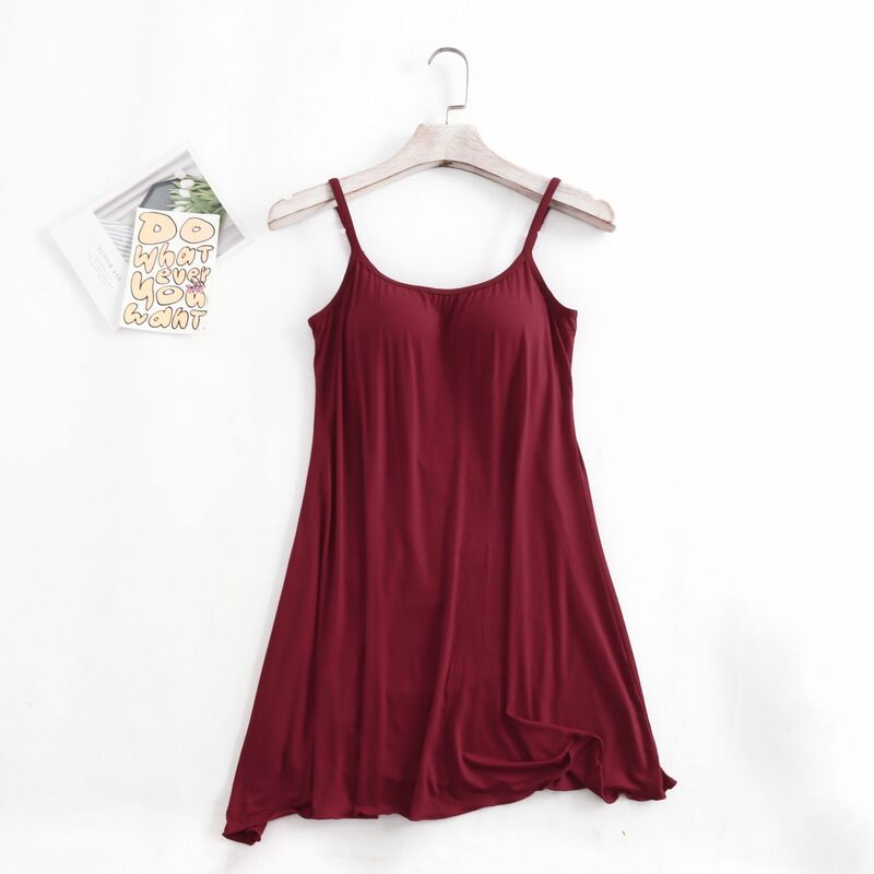 Korean Reviews Many Pajamas Modal Chest Pad Nightgown Sexy Underware Suspender Nightdress Summer Dress Purple Sleepwear