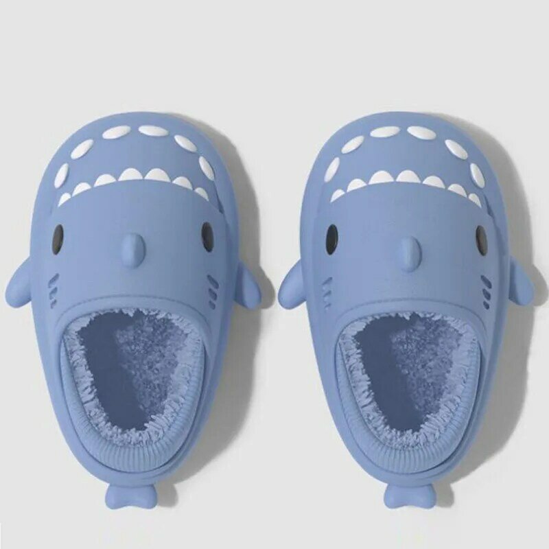 Zapatos impermeables de felpa para niños y niñas, chanclas de invierno con forma de tiburón, chanclas para interiores, CSH1417