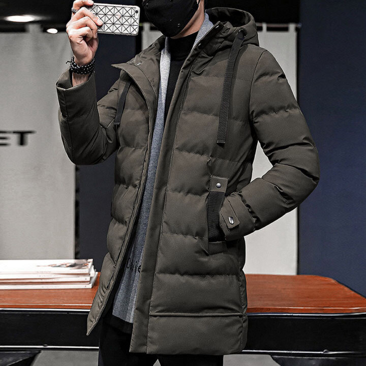 Men's Casual Fashion Solid Color Thin Hooded Long Thick Warm Coat, Fashion Design, Multi-functional Wear, Comfortable And Warm.