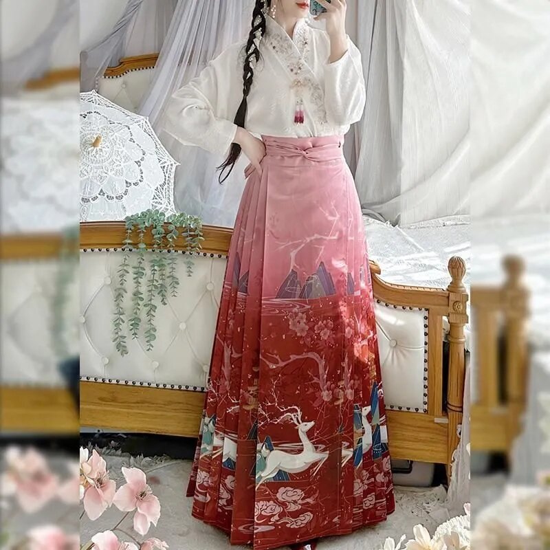 Vestido de dança hanfu chinês feminino, traje antigo solto, terno hanfu melhorado, estampa antiga, graduação, novo, primavera, verão, 2024