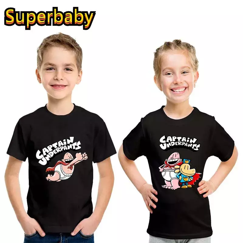 Camiseta de algodão infantil, Capitão Cueca, Gráfico de Super-Herói, Desenhos Animados Engraçados, Bebés Meninos, Roupas de Meninas, Crianças, Verão, Venda Quente