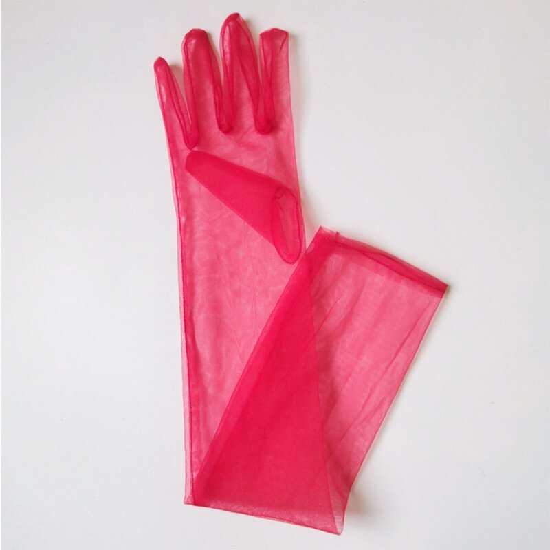 E15E – gants fins 55cm, en Tulle transparent, pour robe, Costume d'halloween