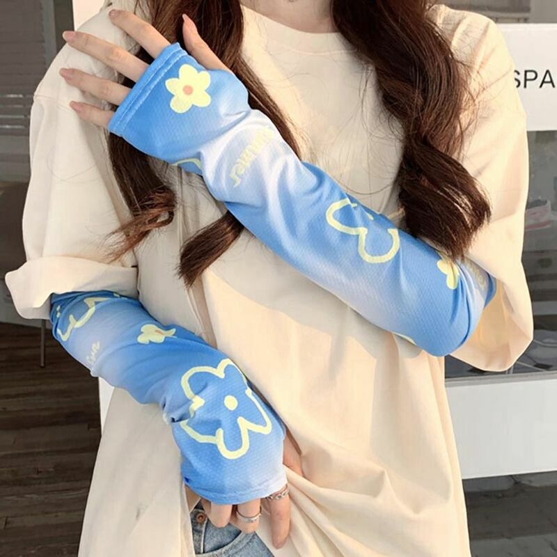 Cute Driving For Girl For Women Printing Sunscreen Long Sleeves Cooling Sleeves Arm Sleeves Sun Protection Ice Silk Sleeve