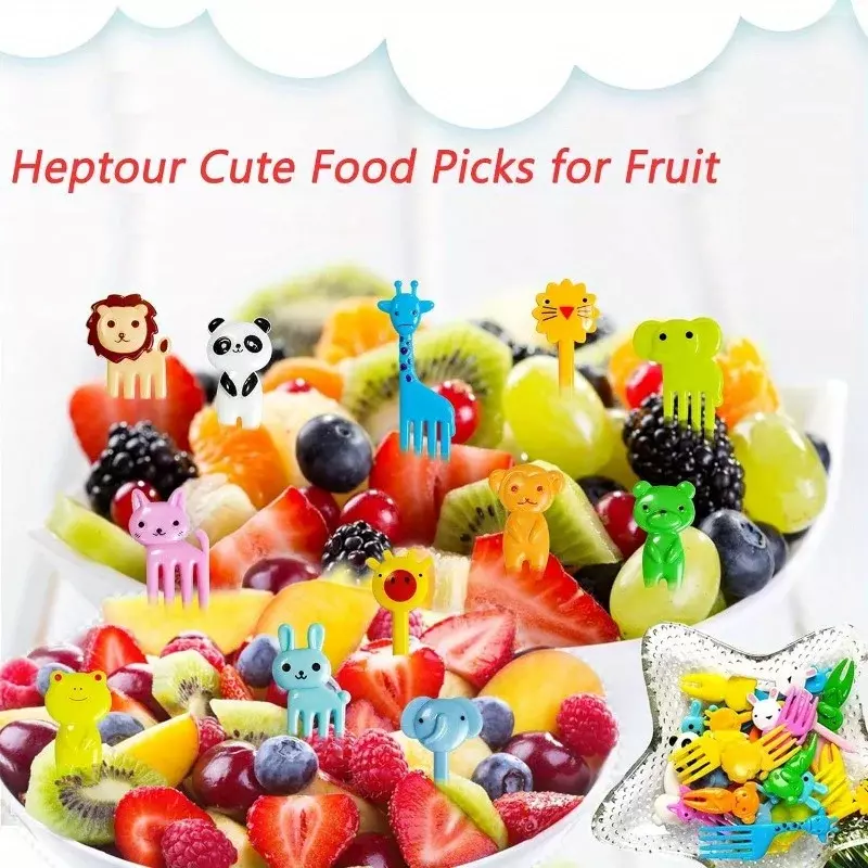 30/38Pcs Animal Food Selection Reusable Cute and Fun Cartoon Animal Fruit Food Toothpicks Fruit Salad Fork Bento Box Accessories