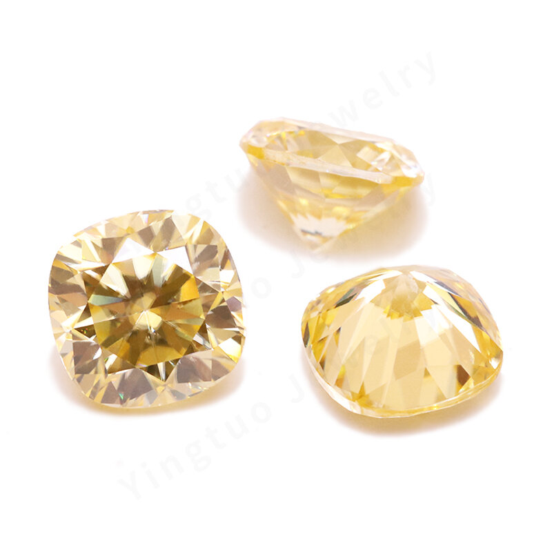 Moissanite Stone Yellow Color Cushion Cut Lab Greated Gemstone Diamond for Woman Jewelry Rings Earrings Making