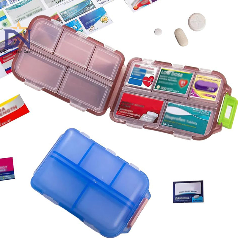 Estuche de píldoras de viaje para farmacia de bolsillo con etiquetas adhesivas de medicina opcionales, caja de píldoras, organizador de píldoras con pegatinas de farmacia