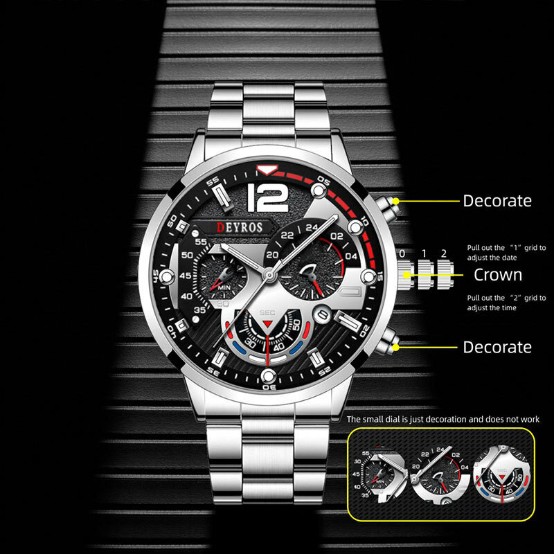 Reloj de pulsera de cuero negro para Hombre, cronógrafo de cuarzo, luminoso, de negocios, informal