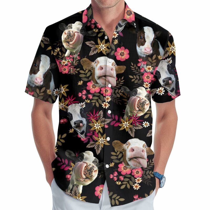 Camisa hawaiana de vaca Floral para hombre, camisas divertidas con estampado 3d, ropa informal de gran tamaño para vacaciones, Tops Y2k con solapa