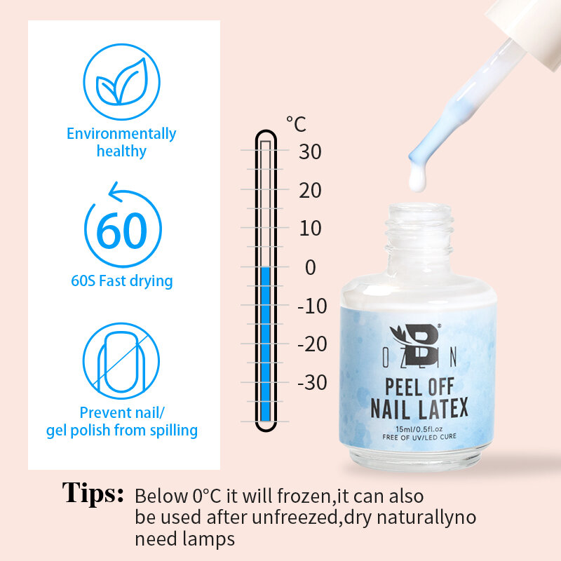BOZLIN 15ML Nail Polish Liquid Peel Off  Latex Anti-freezing Cuticle Nail Skin Protector Top Base Matte Coat Odor-Free Nail
