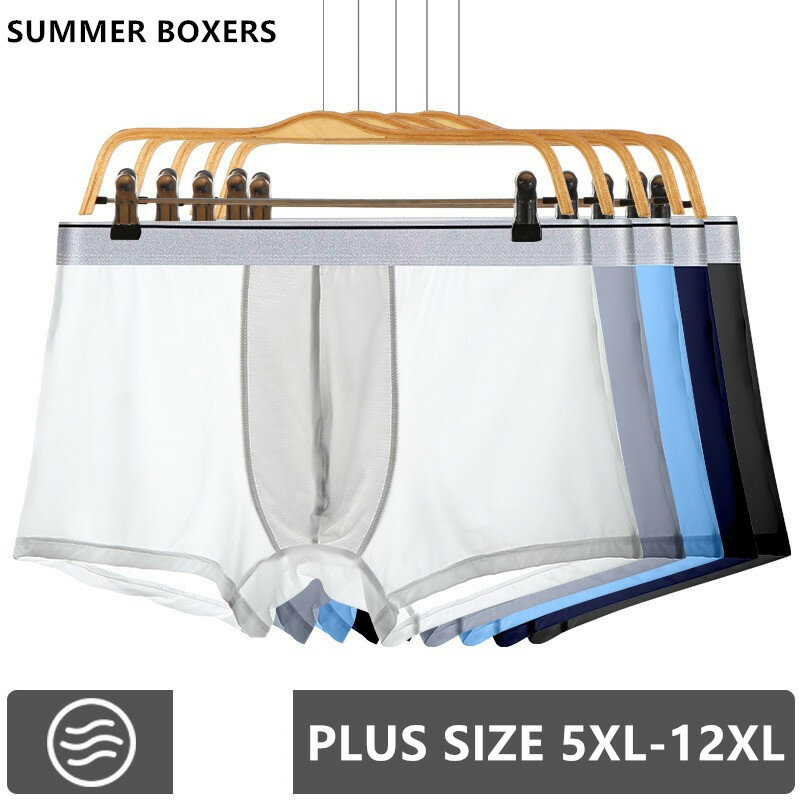 กางเกงบ็อกเซอร์สำหรับผู้ชายสำหรับฤดูร้อนกางเกงบ็อกเซอร์กางเกงใน10XL 12XL 11XL celana dalam Bahan Sutra น้ำแข็ง8XL