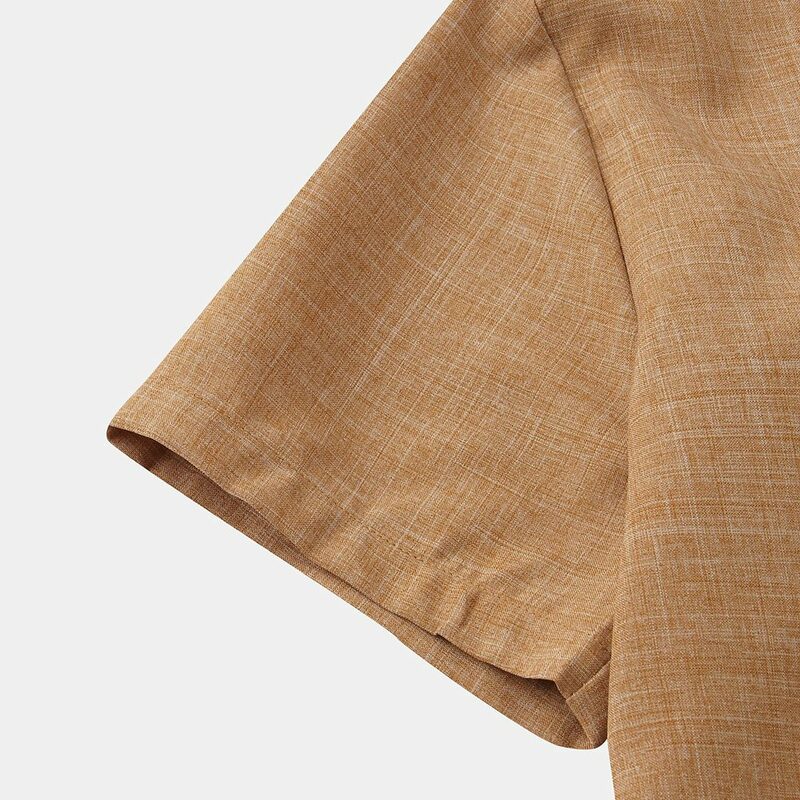 Camisa diaria Harajuku de lino para hombre, camisas regulares de alta calidad, manga corta, estiramiento ligero, Color sólido