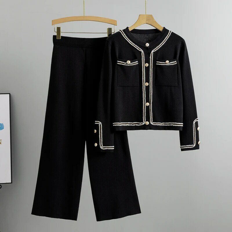 Marynarka jesienno-wiosenna damska 2024 nowa moda sweter dziergany spodnie Casual 2 częściowe spodnie koreański elegancki pasujący zestaw